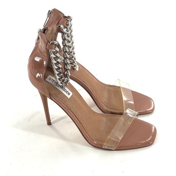 Steve Madden Maxton Chain Stiletto Heels 9 NWOT Sandals Pumps Tan Beige Glam - Picture 5 of 11